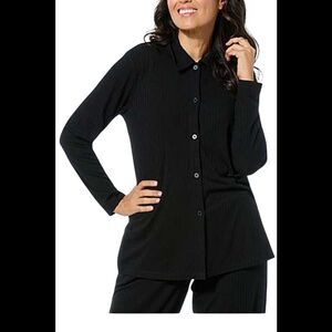 Comfort Code Women's Ribbed Knit Collared Cardigan Top Black - Regular